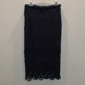 Black Stretch Floral Lace Pencil Skirt